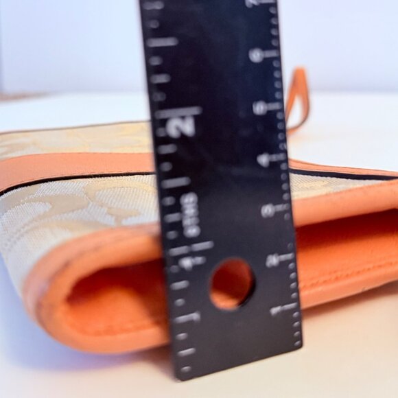 Coach Signature Canvas Leather Wristlet Wallet In Beige Peach Orange Read - Picture 11 of 16